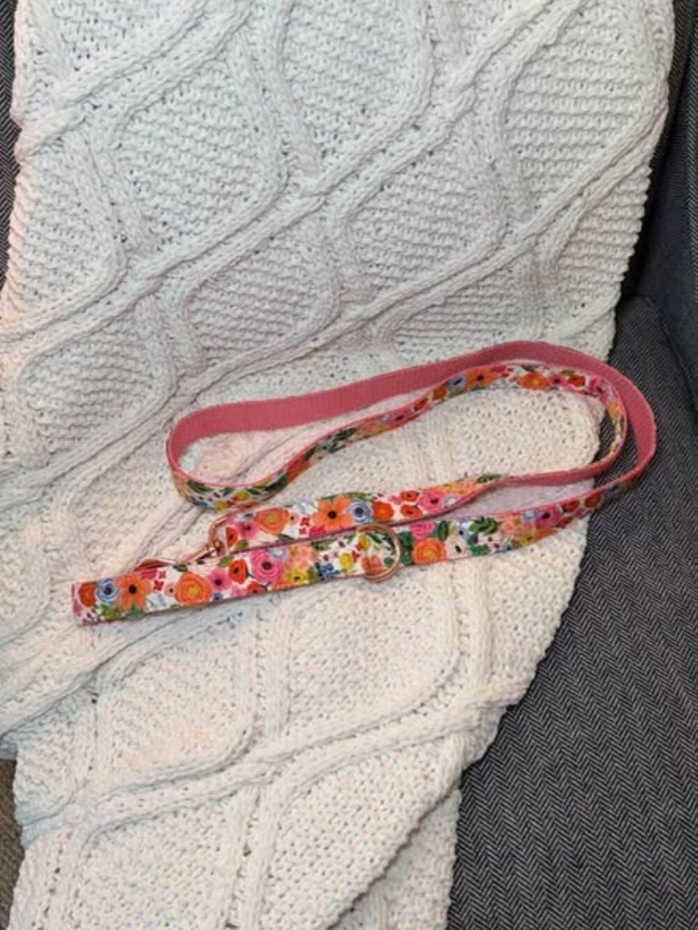 Floral Dog Leash with Rose Gold Hardware 58 inches